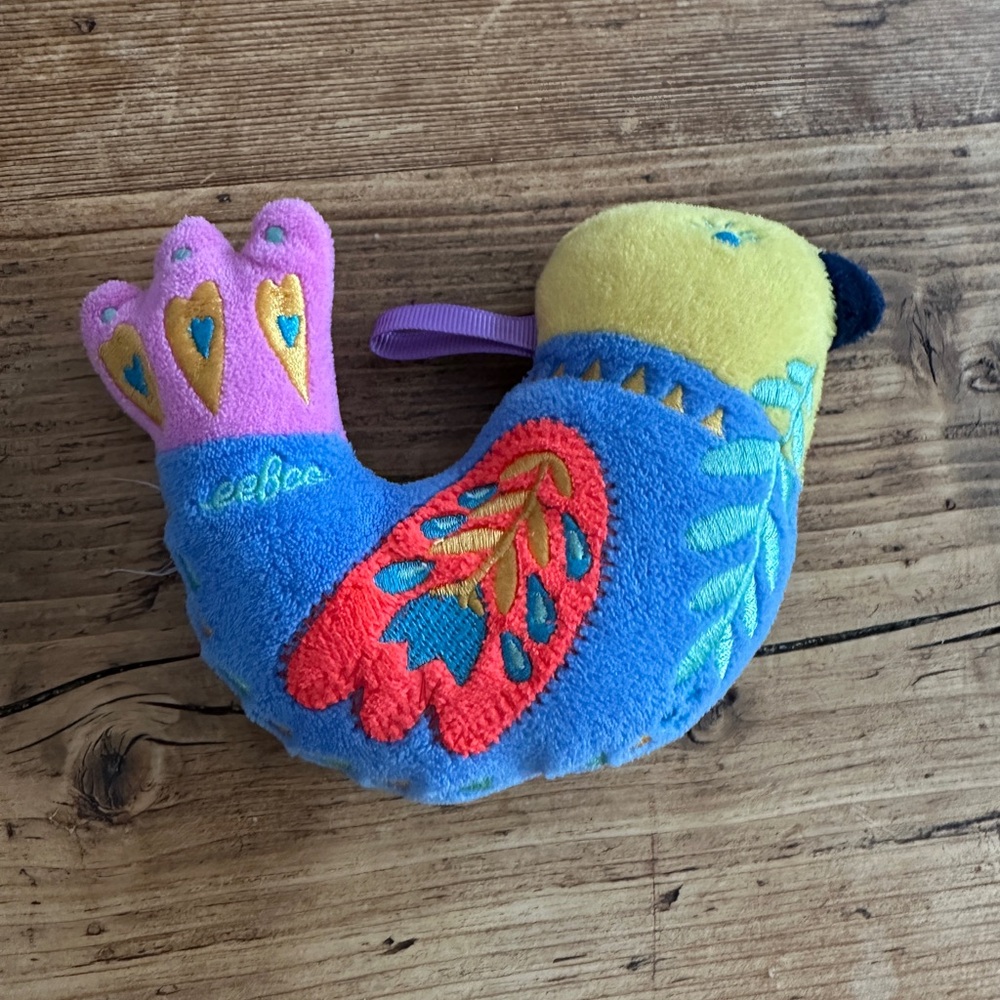 eeBoo Traditional Folk Form Bird Rattle Plush Soft Velvet Bright Colors Embroide